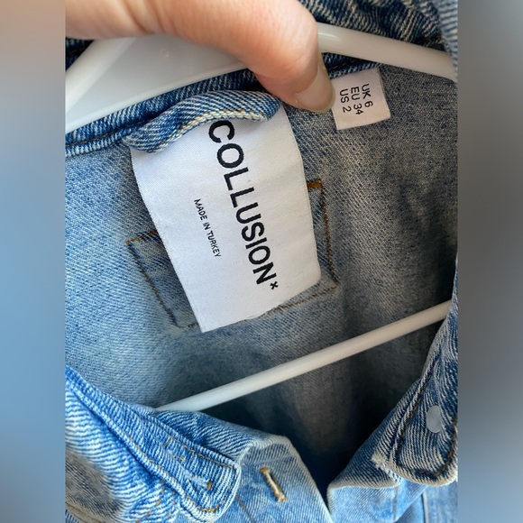 Collusion Pleated Denim Blue Dress Jacket Long Sleeve size US 2 (like XS / S) - Picture 7 of 14